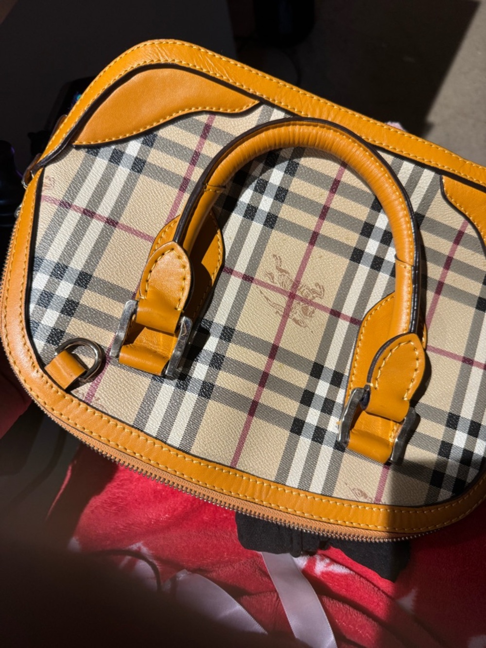 Burberry Beige Plaid Satchel with Yellow Trim - Picture 2 of 5